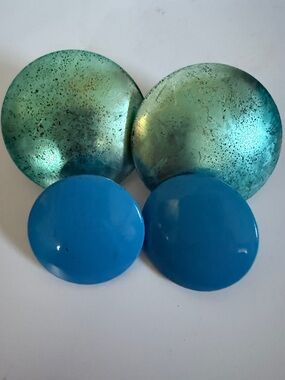 Vintage 1980s Retro Blue and Seafoam Green Oversized Button Stud Earrings 2 Pair